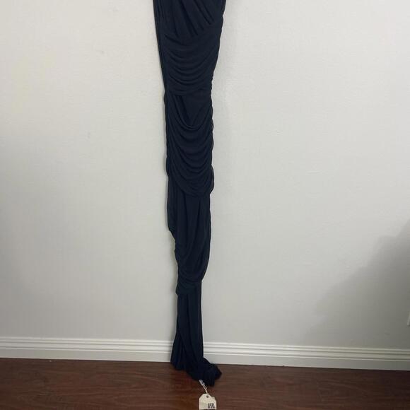 SEROYA Ronnie Dress Slinky ruched mesh fabric with sheer hem black SZ M $448msrp - Picture 5 of 11
